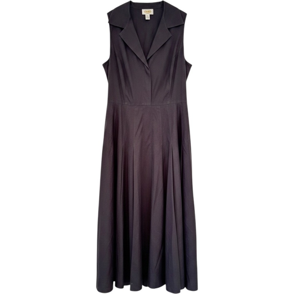 Talbots Navy Blue Sleeveless Pleated Midi Size 14 Button Front Cotton Blend